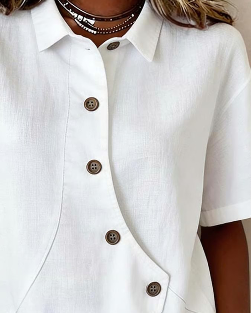 Vittoria | Chemisier Asymétrique en Coton-Lin à Boutons