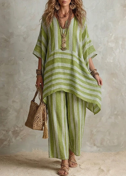 Raquel · Ensemble bohème pour femme en lin rayé à coupe ample