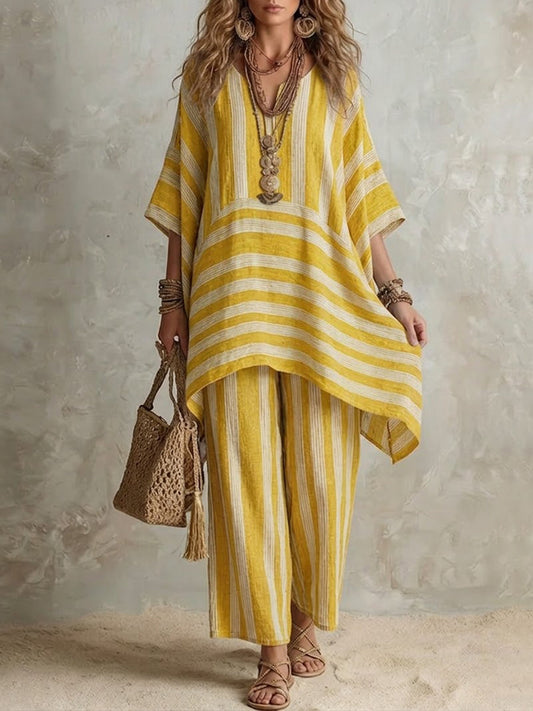 Raquel · Ensemble bohème pour femme en lin rayé à coupe ample