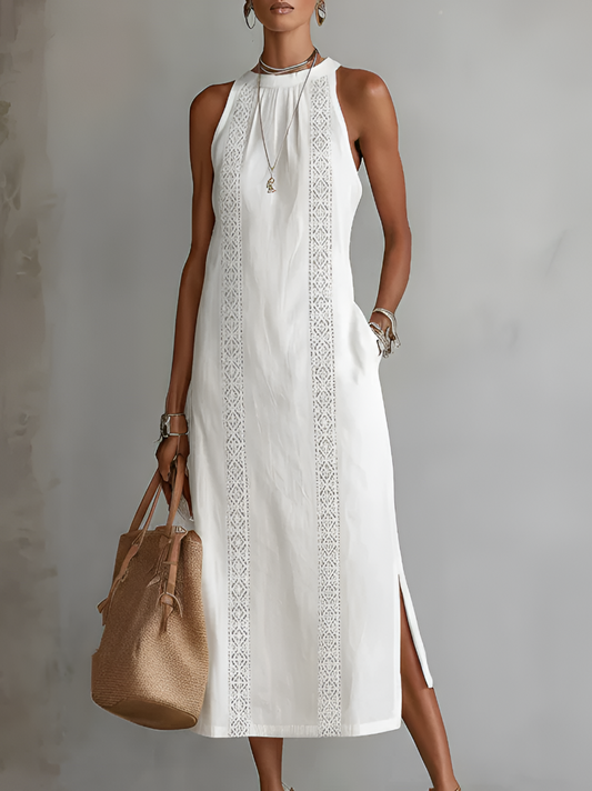 Jimena | Robe Midi en Lin à Col Mao