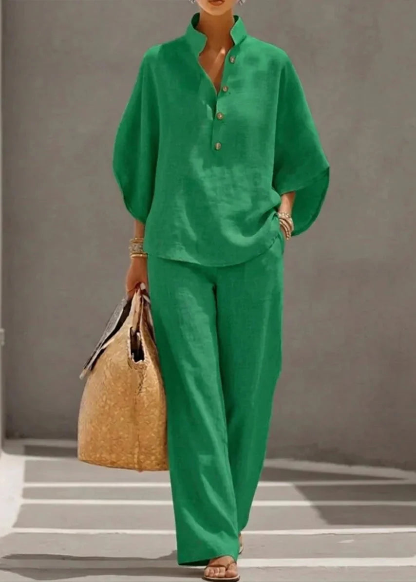 Maribel | Ensemble en lin à manches chauve-souris et pantalon large
