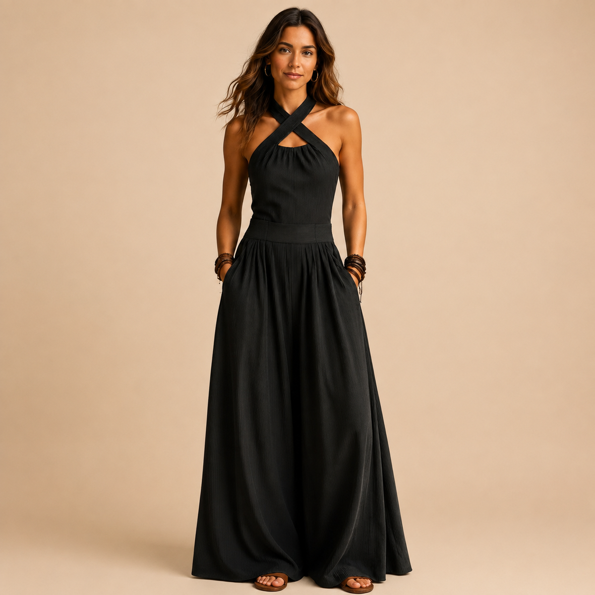 Ondine | Combinaison Halter Dos Nu sur fond beige